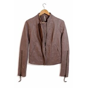 Free People Motorcycle Jacket Vegan Moto faux leather Size 4 Mauve New With Tag